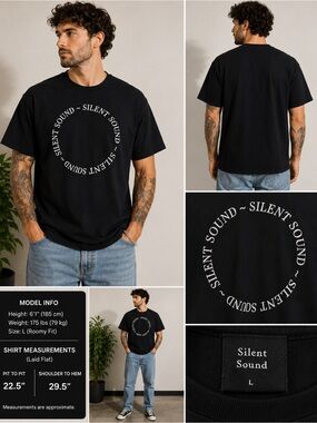 Silent Sound Circle Logo Graphic T Shirt Black Men's Large Minimalist Streetwear